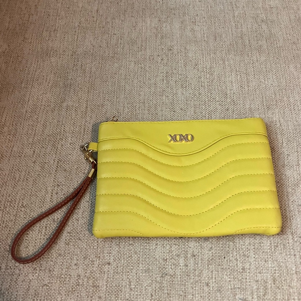 Yellow and brown xoxo wristlet